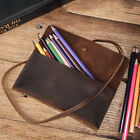 Handmade Cowhide Leather Roll Up Pen Bag Retro Vintage Pencil Pouch Case Tool