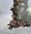 Vintage Floral Enamel Cast Metal Picture Frame - Accented With Crystals 