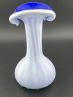 Hand Blown Art Glass Bud Vase Blue Green White Swirl 5 5 In