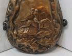 Antique G    J w  Hawksley Sheffield Brass Black Powder Flask Embossed Fox Hunt