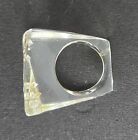 Vintage Mid-century Modern Chunky Square Clear Lucite Rhinestone Ring Sz 8 5