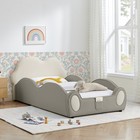 Twin Cloud Pu Leather Kids Bed  Guardrail Toddler Bed With Cartoon And Pocket