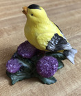 Vintage American Goldfinch Yellow Bird Figurine On Thistle Flowers Mcm Retro