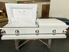 Beautiful Solid White Casket W  Silver Pinstripe silver Hardware white Interior