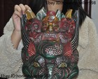 15 6  rare Chinese Old Wood Painted Mahakala Buddha Statue Head Vizard Mask Hang