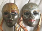 Set 2 Solid Brass Wall Masks     Handcrafted India 5    Theater Drama Mardi Gras Nos