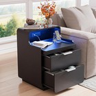 Nightstand With Charging Station And Led Lights  Night Stand With Pull-out Shelf