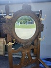 Antique Tiger Oak Hall Tree Seat