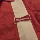 Vintage Budweiser Quilted Red Jacket With White Stripe Patch Size Medium