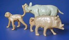 Vintage Toy Plastic Jungle Animals Gray Brown - Rhino Warthog   Monkey Figures 