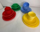Vintage Plastic Picnic 24 Piece Set Plates  Cups saucers  Bowls Usa 