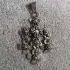 Vintage Artisan Mexican Yalalag Cross Pendant Sterling Silver Signed Srs