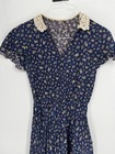 Vintage Floral Midi Dress Flutter Sleeve Lace Collar Elastic Waist No Size belt