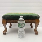 Vintage Needlepoint Green Floral Velvet Woode Footstool 8 1 2 X 14 In 