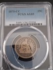 1875-cc Seated Liberty Quarter Silver Coin Pcgs Ag-03   Carson City 