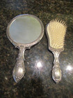 Antique Sterling  Silver Heavy Victorian Hand Mirror   Vanity Brush Set