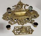 Ornate Antique French Bronze Inkstand With Double Inkwells
