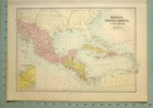 1879 Antique Map Mexico Central America West Indies Guatemala Honduras Cuba