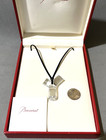 Baccarat Y Clear Crystal Sterling Silver Black Leather Cord Necklace Nib - Read