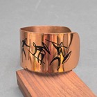 Vintage Copper Tribal Cuff Bracelet 8  Hunting Theme Enamel Wide Statement