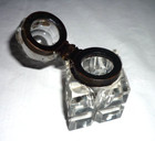 Antique Victorian  Cut Glass Inkwell With Faceted Lid