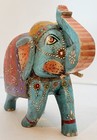Vintage Hand Carved Hand-painted Good Luck Elephant Made In India 10   