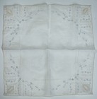 1920s Vintage Appenzell Embroidered Linen Handkerchief White Pale Blue Art Deco