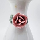 Vintage White Porcelain Bud Vase Featuring Pink Rose Stands 4 5  Tall