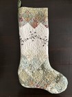 Handmade Quilted Christmas Stocking Floral Embroidery Blue Sage Green Toile 20   