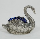 Antique Vintage German Solid 800 Silver Swan Bird Salt Cellar Bowl Dish Liner