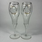 2 Vtg Champagne Toasting Glasses Flutes 8oz Gold Trim Doves L e  Smith Wedding
