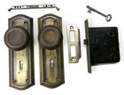 Antique Door Set Victorian   Eastlake Backplate Knob Mortise Lock Key Reclaimed