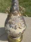 Antique Japanese Moriage Satsuma Vase   Lamp Base Gold Gilt Raised Dragon Decor