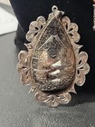 Vintage  Sterling Silver  Pendant  Etched  Sail Boats And Mountains Filigree   