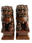 Set Of Foo Dogs Temple Guardian Lions Heavy Resin Cinnabar Finish
