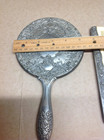 Vtg Vanity 3 Piece Set Silver Plate Hand Mirror Brush Comb Fancy Beauty Heavy