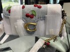 Authentic Coach Tabby Denim Shoulder Bag With Embroidered Cherry W Purse Chain 