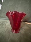 Vintage Ruby Amberina Swung Handkerchief Blown Glass Vase  5    Tall