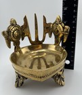 Vintage Brass Hindu Ritual Puja Bowl Trishul Chakra 4    Altar Temple Decor
