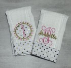 Personalized Pink And Gold Burp Cloth Set Embroidered