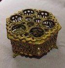 Vtg Gold Filigree Lipstick Holder Makeup Organizer Footed Hexagon Vanity Filigre
