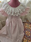 Vintage 80s Girls Dress 3t Pink white Stripe Lace Ruffle Prairie Cottagecore