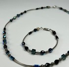 925 Sterling Silver Necklace   Bracelet Set Handmade Iridescent Black Glass Bead