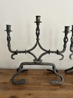 Pair Of Antique Early Hand Wrought Iron 3 Arm Candleholders Candelabra Twisted