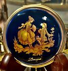 Vtg Limoges France Powder Compact Victorian Couple Gold Cobalt Blue Makeup Case