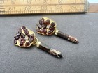 Vintage Garnet   Red Jasper Dangle Earrings Mosaic Clip On Gemstones 1980s Nos