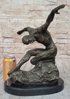 Elegant Nude Man Rodin Tribute Marble Base Decor Bronze Sculpture Statue Figure