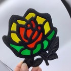 Vintage Cast Iron Metal Stained Glass Rose Flower 5 5    Footed Trivet Red Yellow