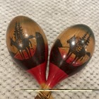 Vintage Pair Of Wooden Maracas Hand-painted Instrument Shakers 12    Mexico Decor