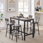 5pcs Bar Table Set Counter Height Dining Kitchen Pub Table 4 Stools Pu Seat Grey